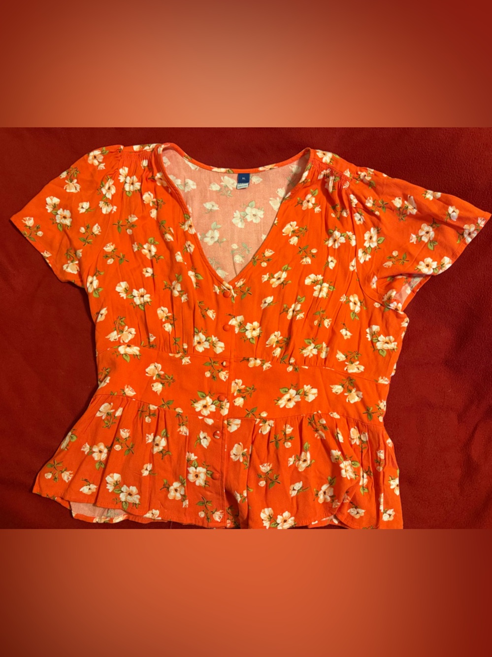NWOT Old Navy Orange Floral V-Neck Peplum Tunic